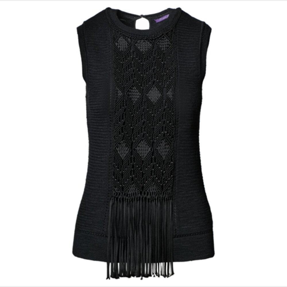 NTW RALPH LAUREN PURPLE LABEL Macramé SLEEVLESS HAND-KNIT SWEATER